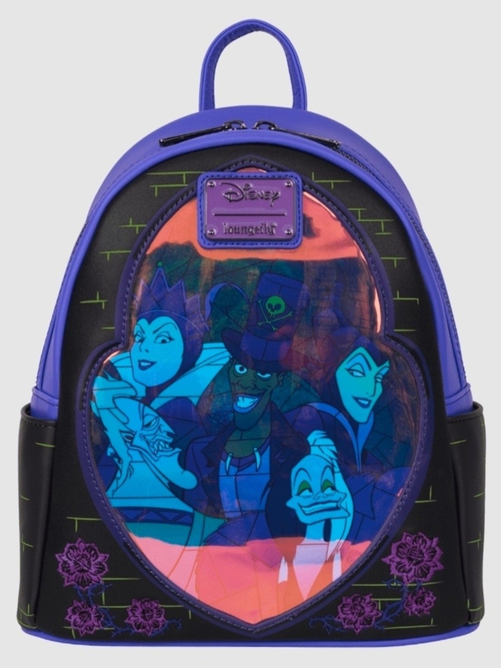 Disney Loungefly Villains Stained Glass Glow Holographic Mini Backpack